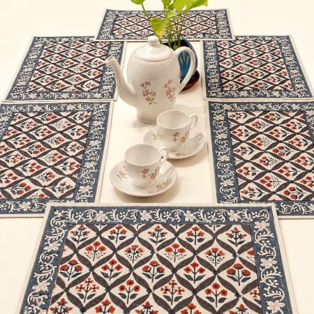 Orange Butti Handcrafted Canvas Cotton Table Mat Set